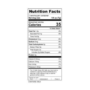 easter nutrition label .25oz